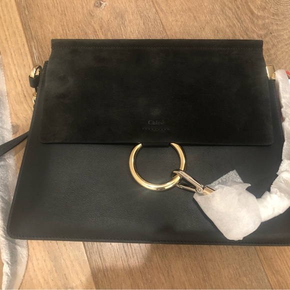 Chloé Medium Faye leather & suede shoulder bag- satchel.. new with tags black - Picture 2 of 6